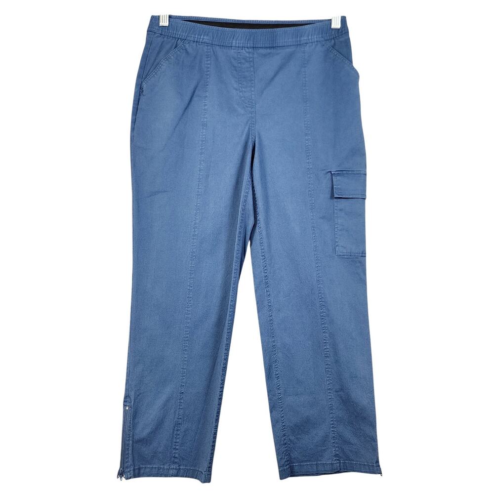 Chicos Womens Soft Washed Cargo Zip Hem Pants Size 4 Blue Pull On Straight‎ Crop